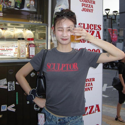 (現貨) SCULPTOR - Classic Logo Piping Crop Top (Charcoal)