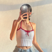 TH KNIT CROP SLEEVELESS (WHITE-RED)