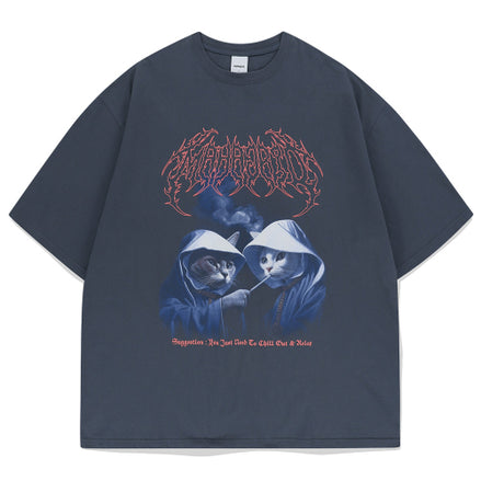 MAHAGRID - SMOKING CAT TEE (NAVY)