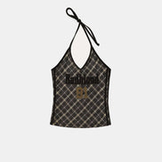 bad blood - Vintage Club Halter Tank (Check Brown)