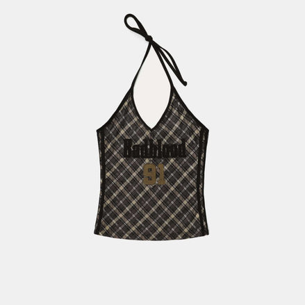 bad blood - Vintage Club Halter Tank (Check Brown)