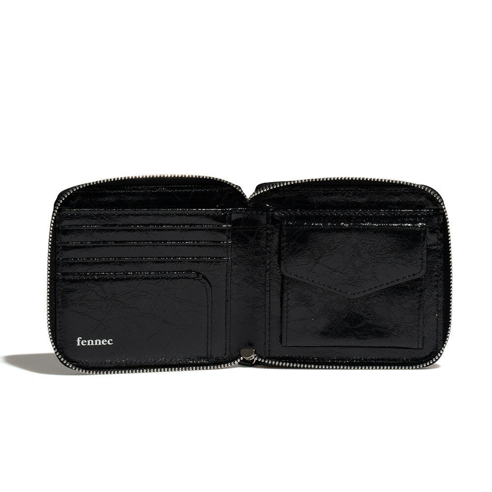 CRINKLE ZIPPER WALLET (BLACK)