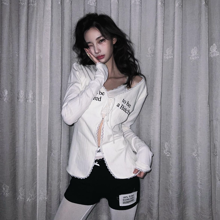 BAD BLOOD - Dont Be Scared Tie Cardigan (White)