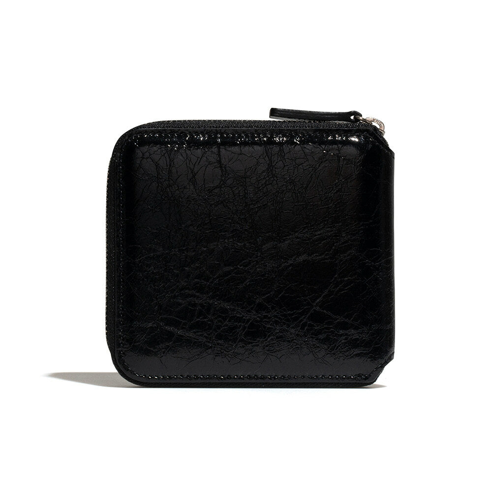 CRINKLE ZIPPER WALLET (BLACK)