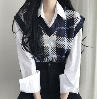 (現貨) 格仔針織背心