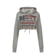 SCULPTOR - Glitter Flag Crop Hoodie (Melange Gray)
