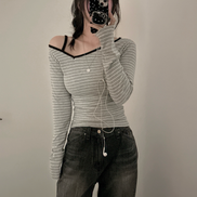 KR STRIPED ONE OFF SHOULDER TOP (4 COLORS)