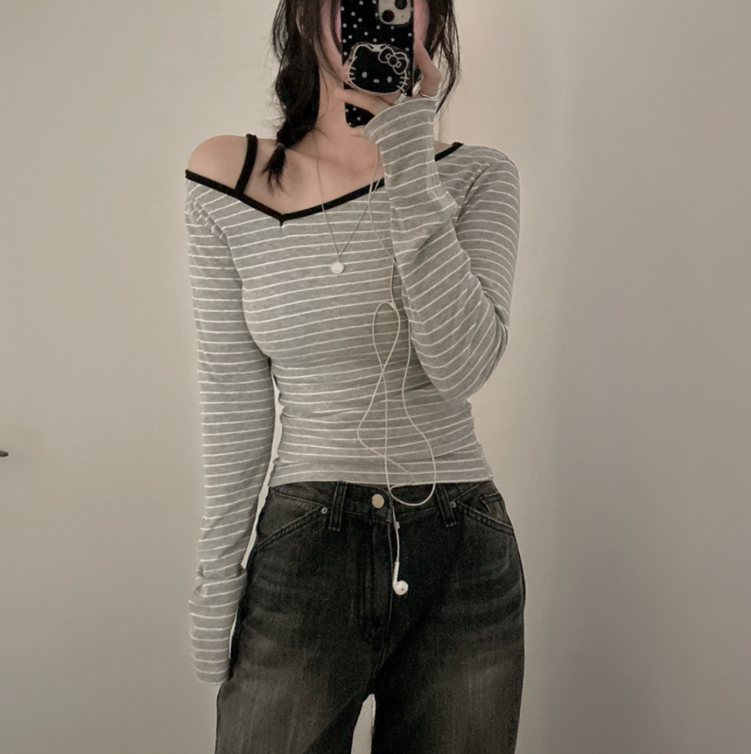 KR STRIPED ONE OFF SHOULDER TOP (4 COLORS)