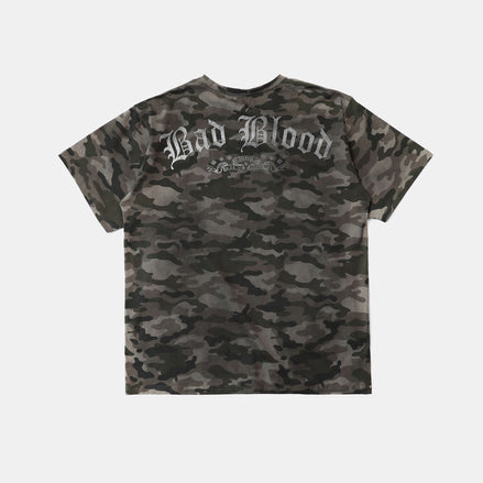 Bad Blood - crack print t-shirt (Green Camo)