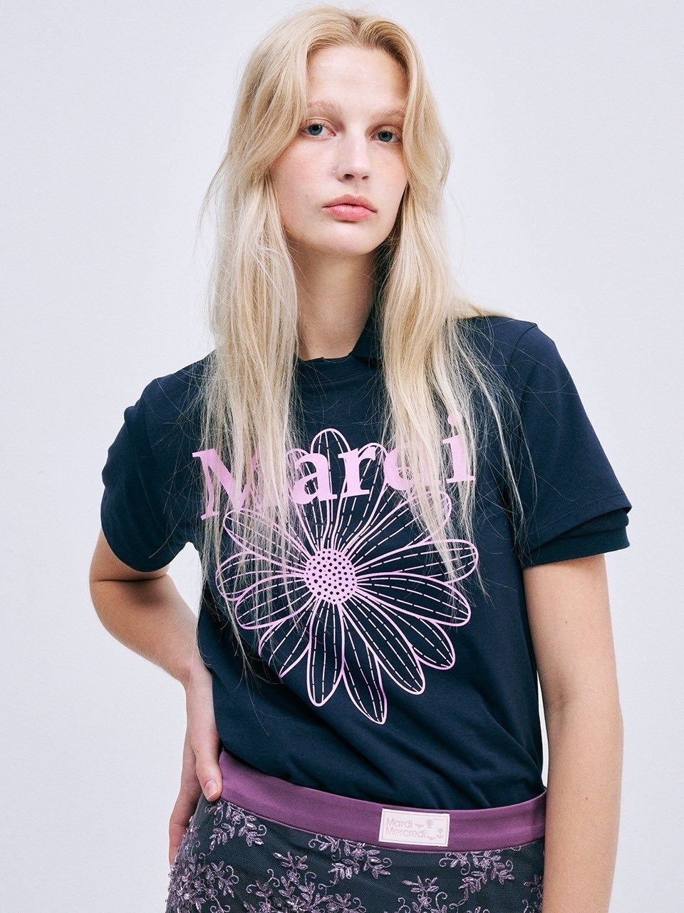 MARDI MERCREDI - SLIM TSHIRT FLOWERMARDI (NAVY LAVENDER)