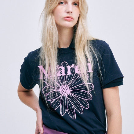 MARDI MERCREDI - SLIM TSHIRT FLOWERMARDI (NAVY LAVENDER)