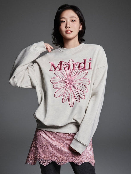 (現貨) MARDI MERCREDI - SWEATSHIRT FLOWERMARDI NEEDLEWORK (OATMEAL PINK)