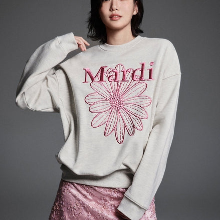 (現貨) MARDI MERCREDI - SWEATSHIRT FLOWERMARDI NEEDLEWORK (OATMEAL PINK)