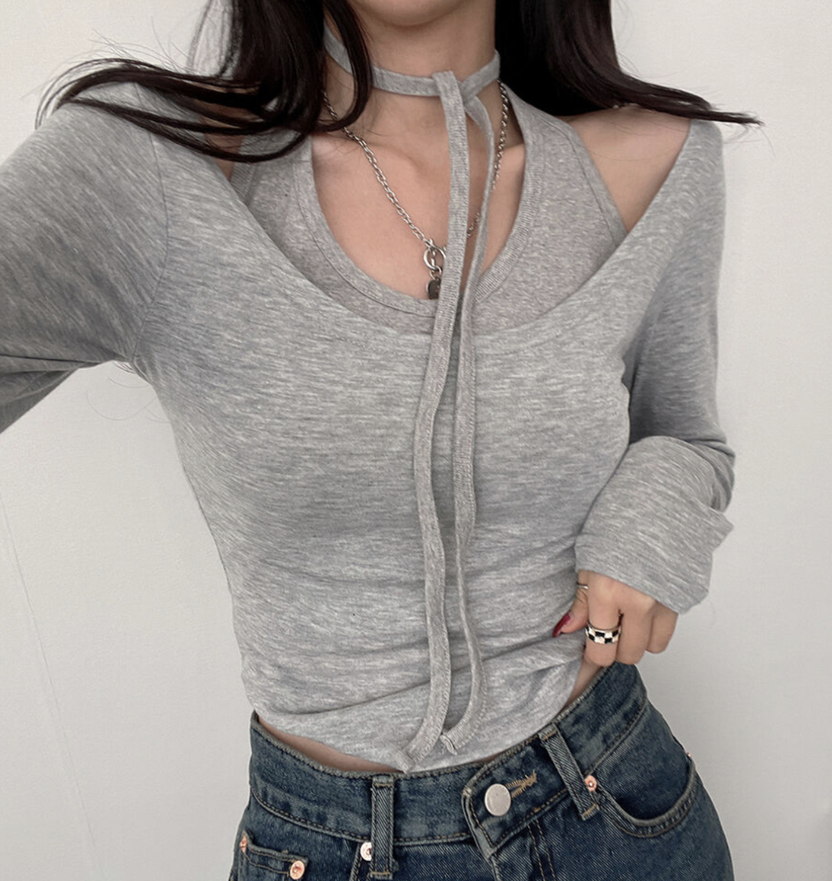KR 純色CROP TEE ＋ 背心 SET