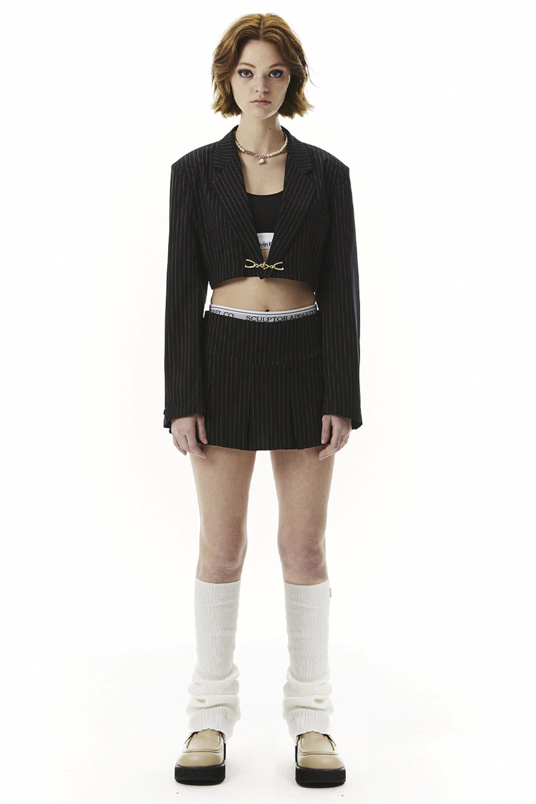 sculptor  peekaboo lowrise skortスカート SCULPTOR - Peekaboo Lowrise Skort Black Pin Stripe [NIG – PEACH.MYK