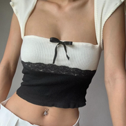TH RIBBON LACE SQUAREE TOP (BW)