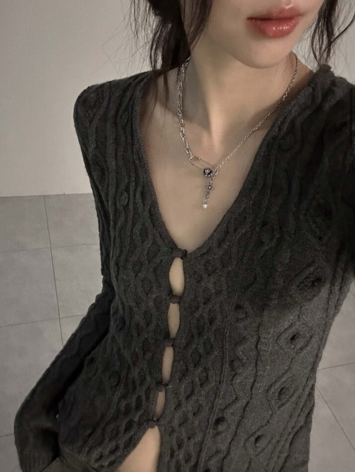 (yeji同款) OFUSE - pearl drop necklace(cross)