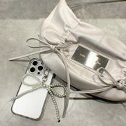 MATIN KIM - HALF SHIRRING RIBBON ROUND BAG (IVORY)