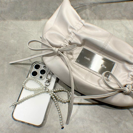 MATIN KIM - HALF SHIRRING RIBBON ROUND BAG (IVORY)