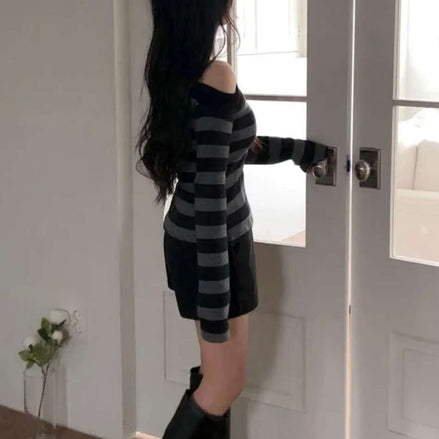 KR STRIPE AND OFF SHOULDER TOP (3 COLORS)