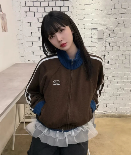 odd studio - sporty track semi crop knit zipup (7 colors)