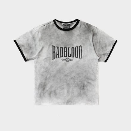 Bad Blood - Curved Logo Dusty Ringer T-Shirt (White)