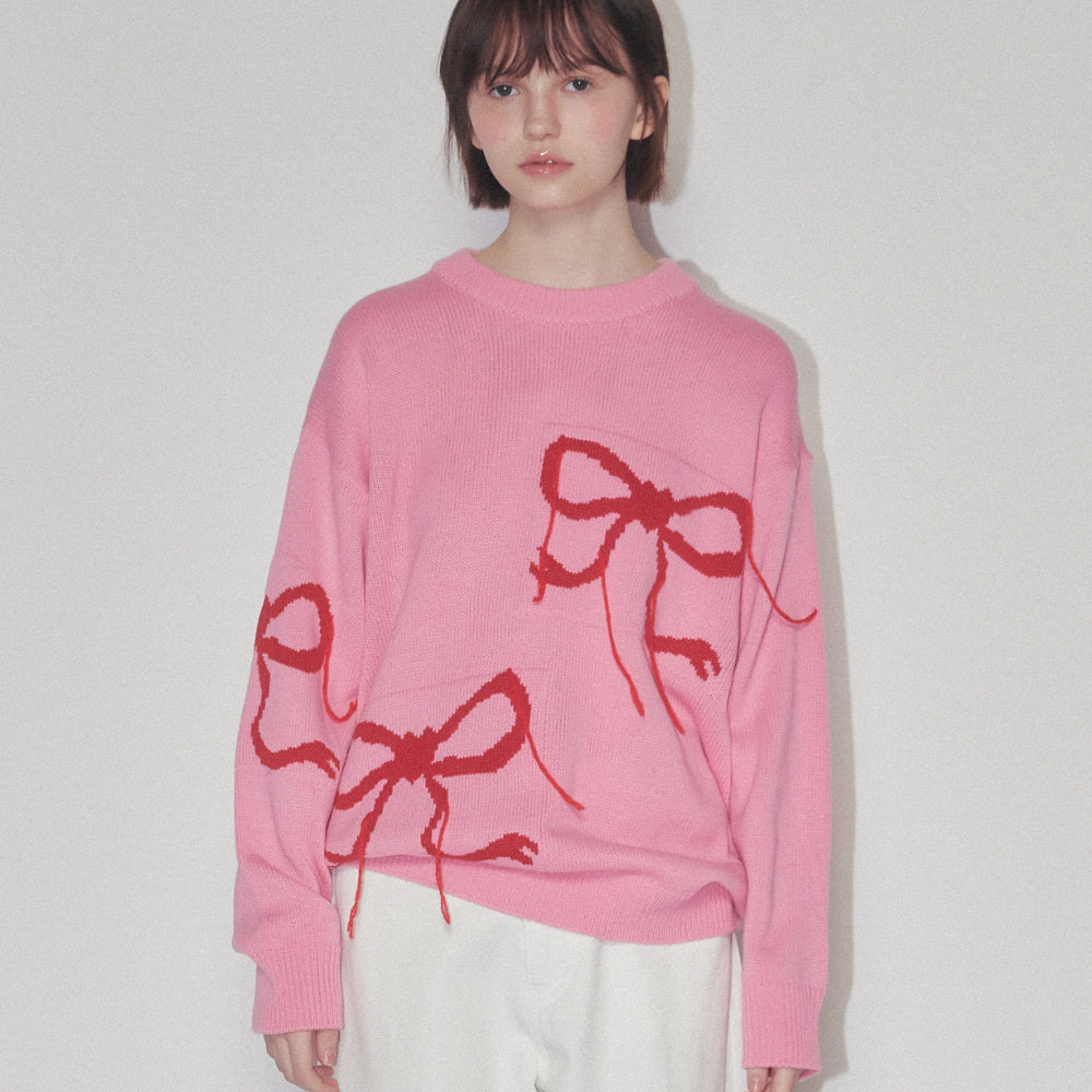 (現貨) (wonyoung同款) VINTAGE HEART RIBBON KNIT (PINK)