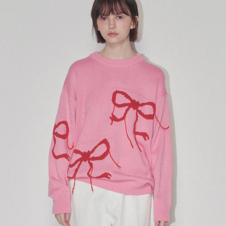 (現貨) (wonyoung同款) VINTAGE HEART RIBBON KNIT (PINK)