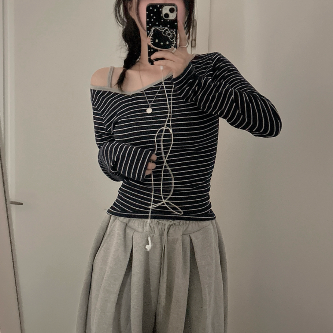 KR STRIPED ONE OFF SHOULDER TOP (4 COLORS)