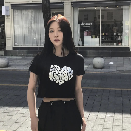 (現貨) KR Y2K 銀色心心 CROP TEE 3 COLORS