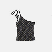 bad blood - Vintage Club One Shoulder Tank (Check Black)