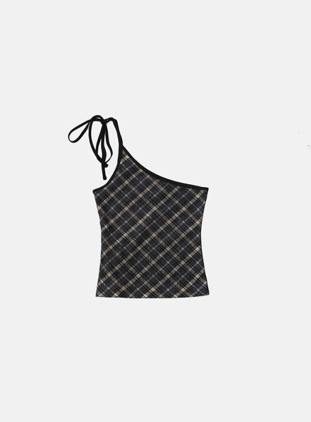 bad blood - Vintage Club One Shoulder Tank (Check Black)