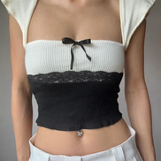 TH RIBBON LACE SQUAREE TOP (BW)