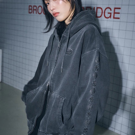 (現貨) CPGN STUDIO - SLEEVE STARS PIGMENT HOODIE JACKET (SMOKE BLACK)