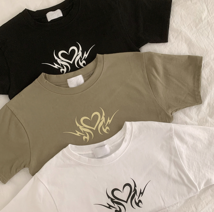 現貨 KR Y2K FIRE HEART CROP TEE 3 COLORS