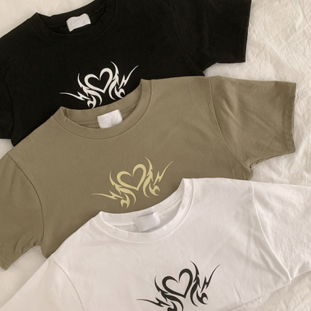 現貨 KR Y2K FIRE HEART CROP TEE 3 COLORS