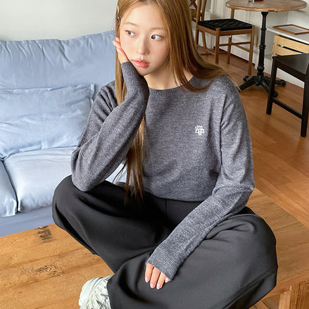 muahmuah - STITCH LOGO BASIC KNIT (CHARCOAL)