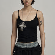 [WONYOUNG同款] illio - LEOPARD CROSS NECKLACE SLEEVELESS (BLACK)