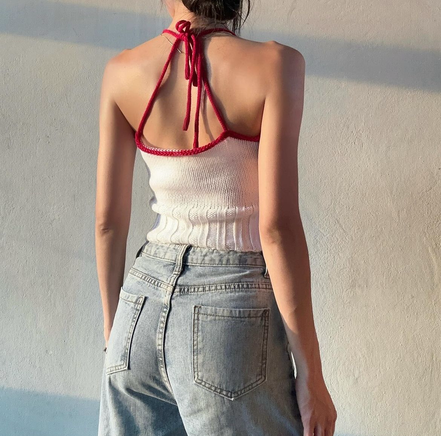 TH KNIT CROP SLEEVELESS (WHITE-RED)