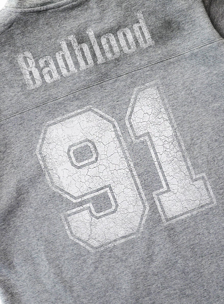 Bad Blood - 91 Crack Print V-Neck T-Shirt (Grey)